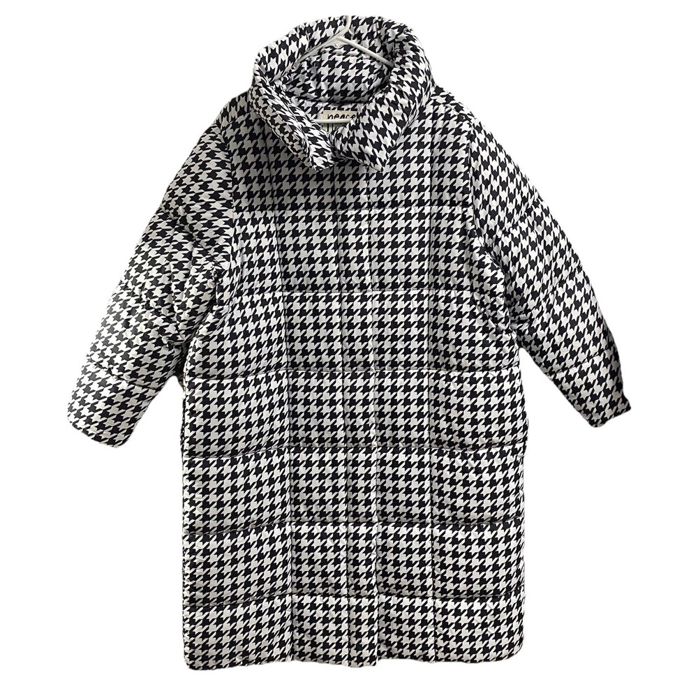 Peace Love World, Women's Long Puffy White& Black Check Jacket‎ Coat Sz.1x EUC